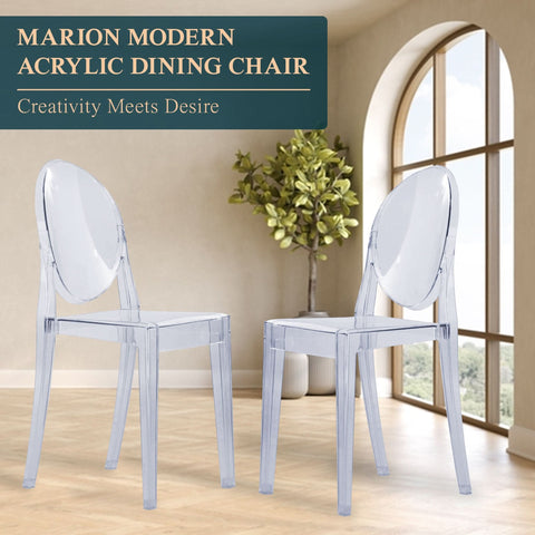 Marion Modern Transparent Acrylic Dining Chair, Set of 2