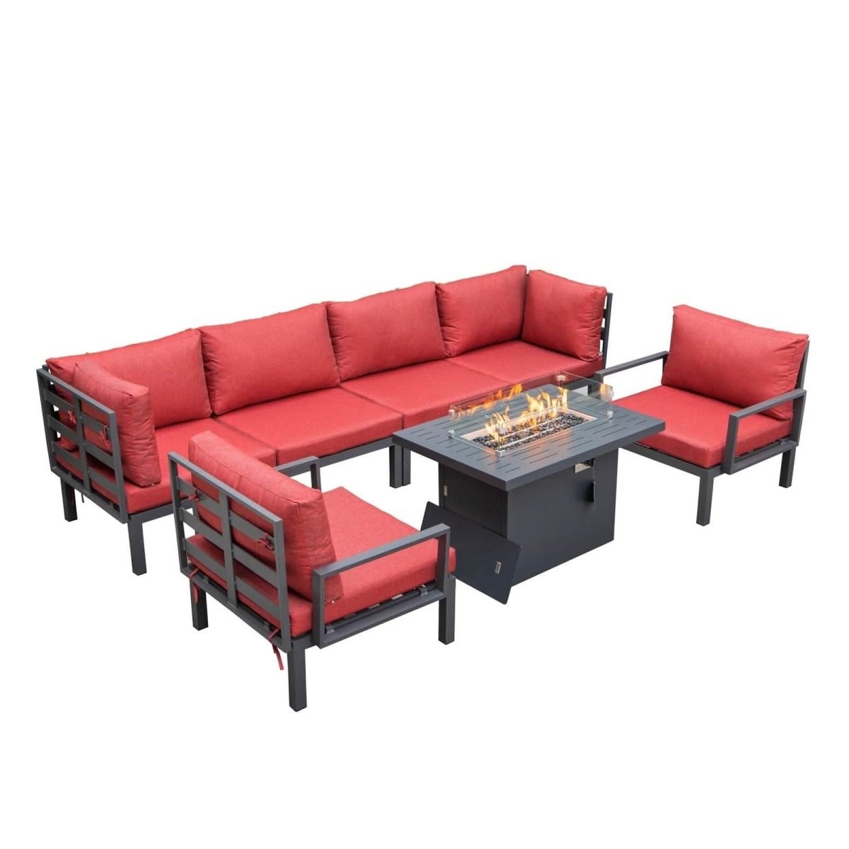 Hamilton 7 - Piece Aluminum Patio Conversation Set With Fire Pit Table And Cushions