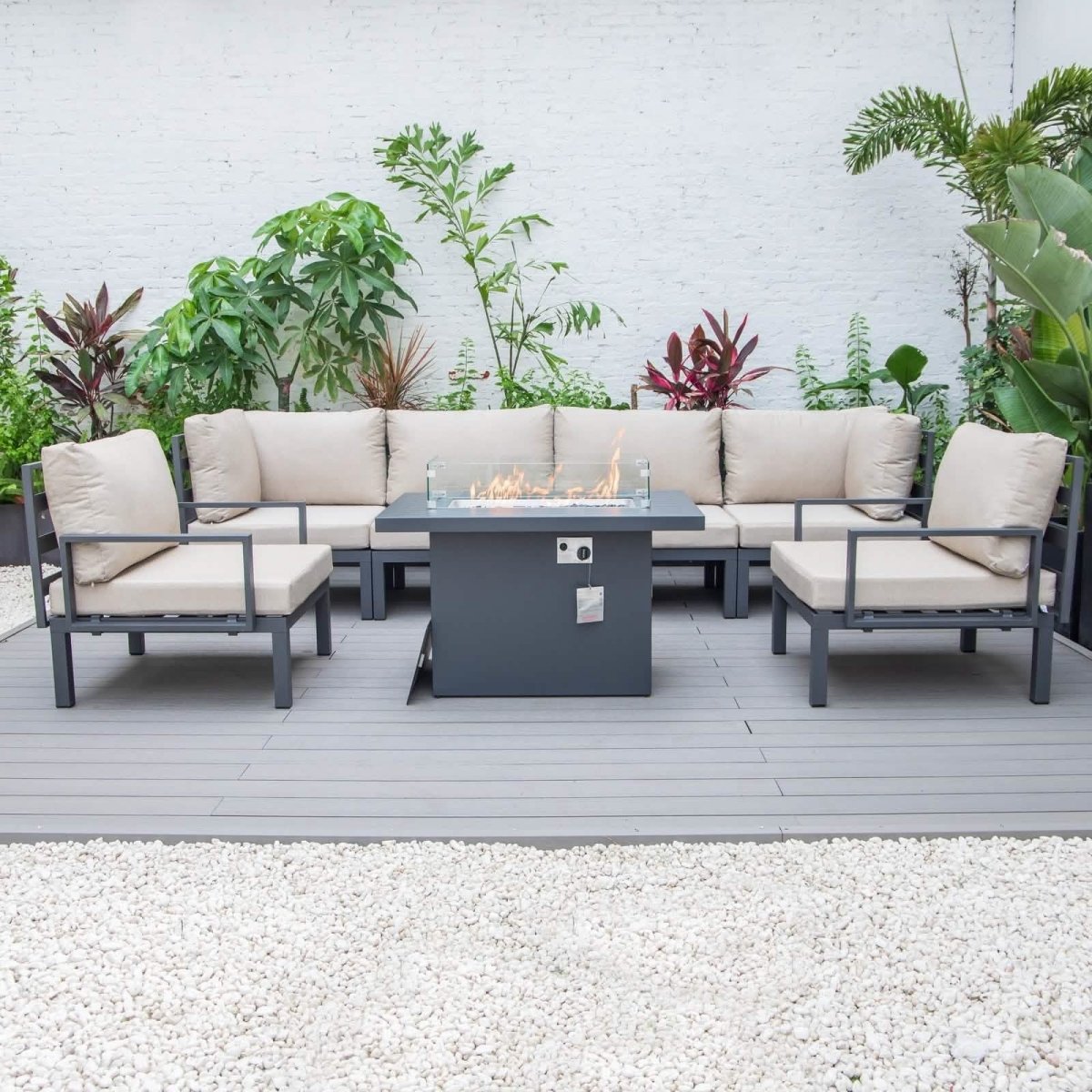 Hamilton 7 - Piece Aluminum Patio Conversation Set With Fire Pit Table And Cushions
