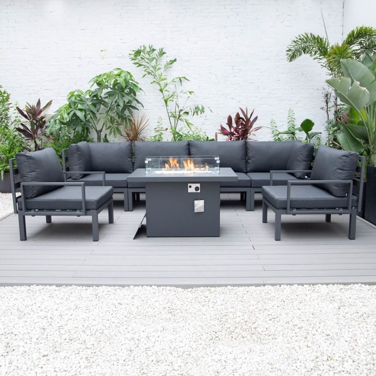 Hamilton 7 - Piece Aluminum Patio Conversation Set With Fire Pit Table And Cushions
