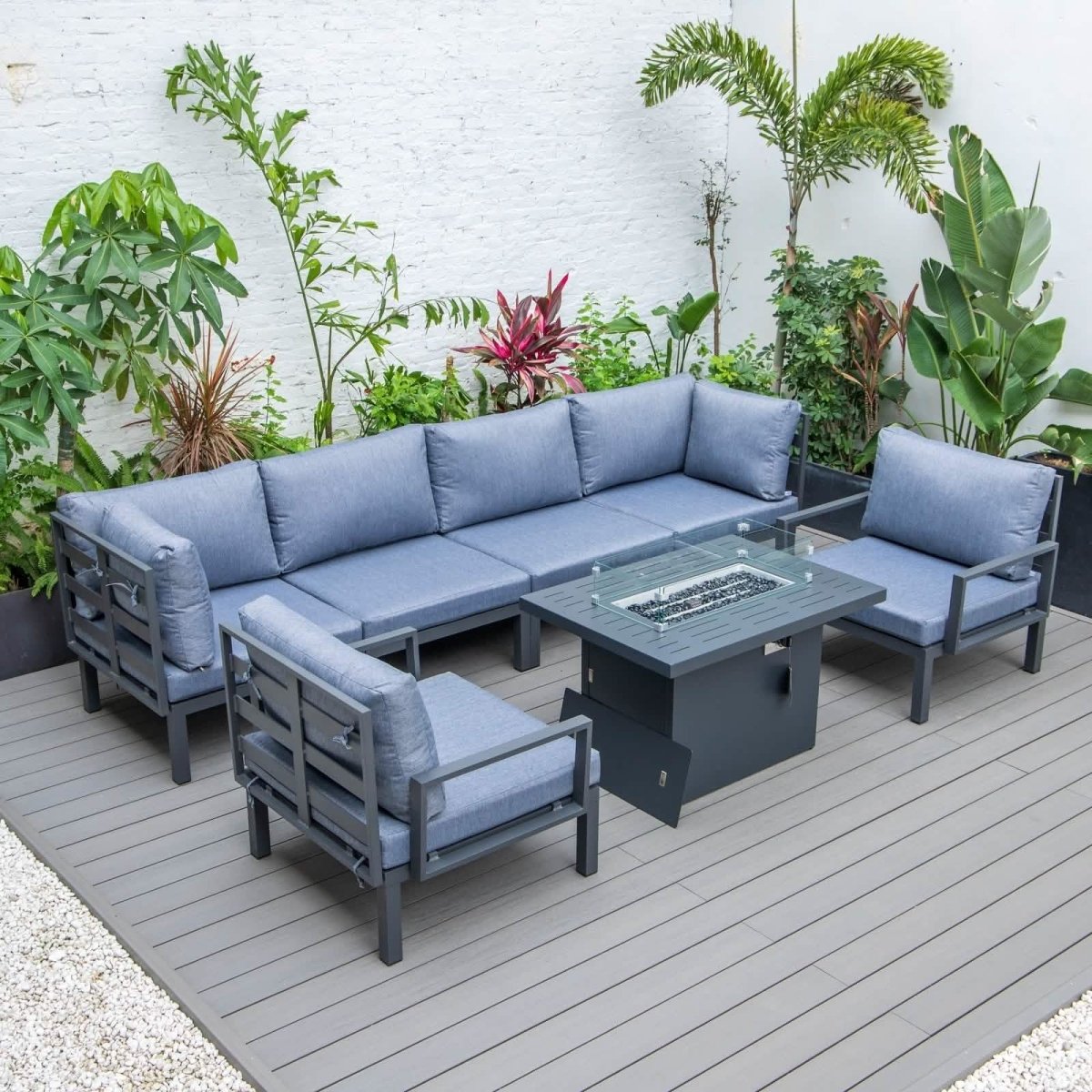 Hamilton 7 - Piece Aluminum Patio Conversation Set With Fire Pit Table And Cushions
