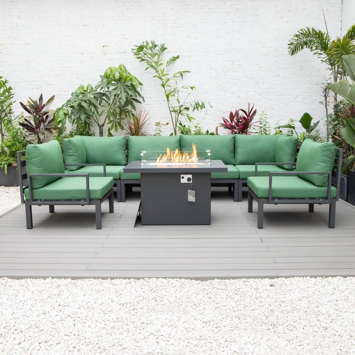 Hamilton 7 - Piece Aluminum Patio Conversation Set With Fire Pit Table And Cushions