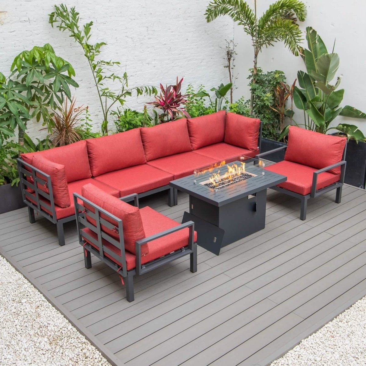 Hamilton 7 - Piece Aluminum Patio Conversation Set With Fire Pit Table And Cushions