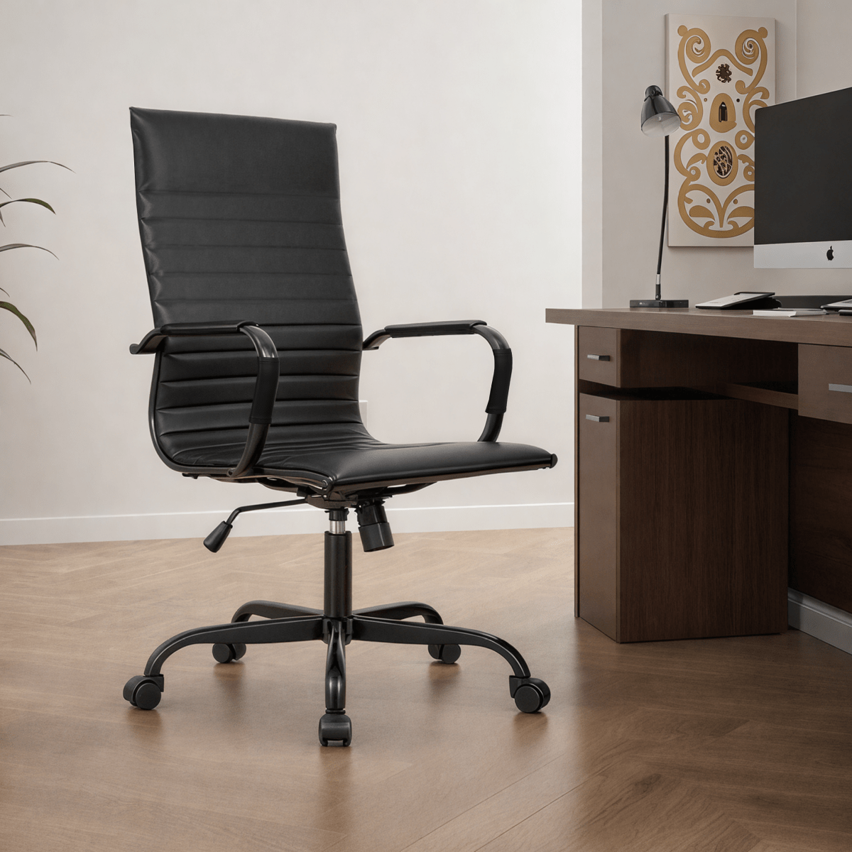 Harris High‑Back Leather Office Chair | Adjustable Swivel | LeisureMod