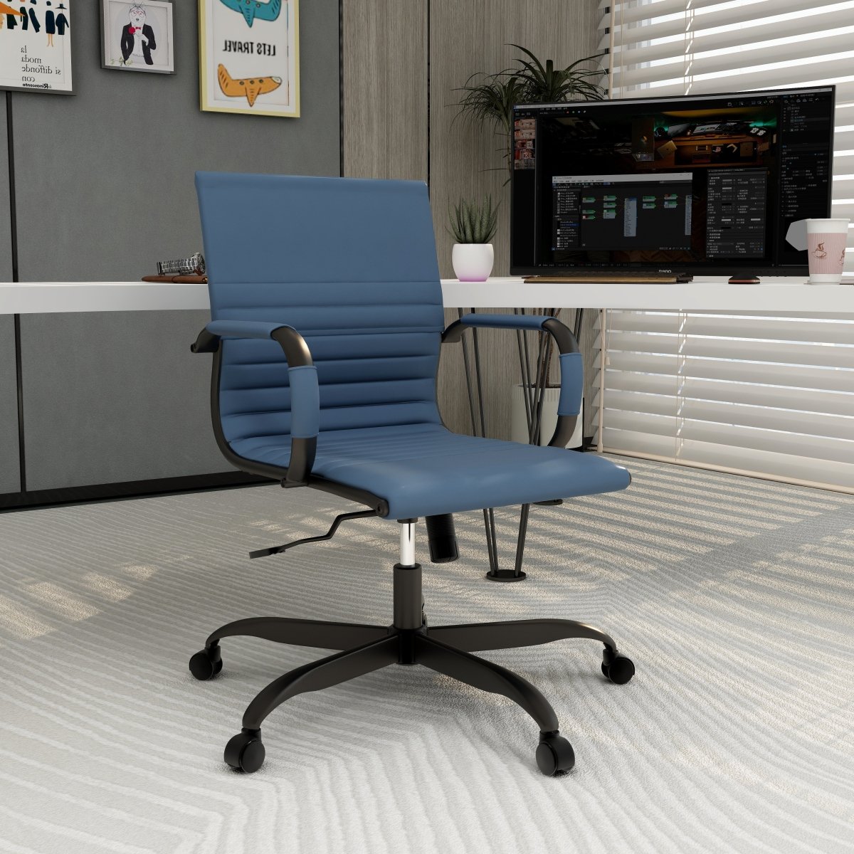 Harris Mid - Back Leather Adjustable Office Conference Chair with Armrests