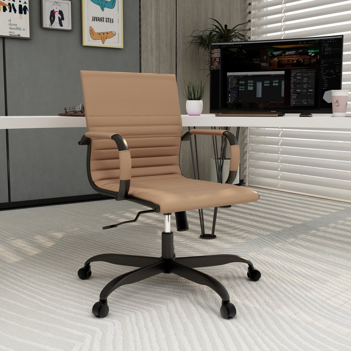 Harris Mid - Back Leather Adjustable Office Conference Chair with Armrests