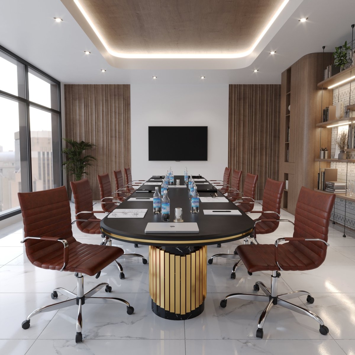 Harris Mid - Back Leather Adjustable Office Conference Chair with Armrests