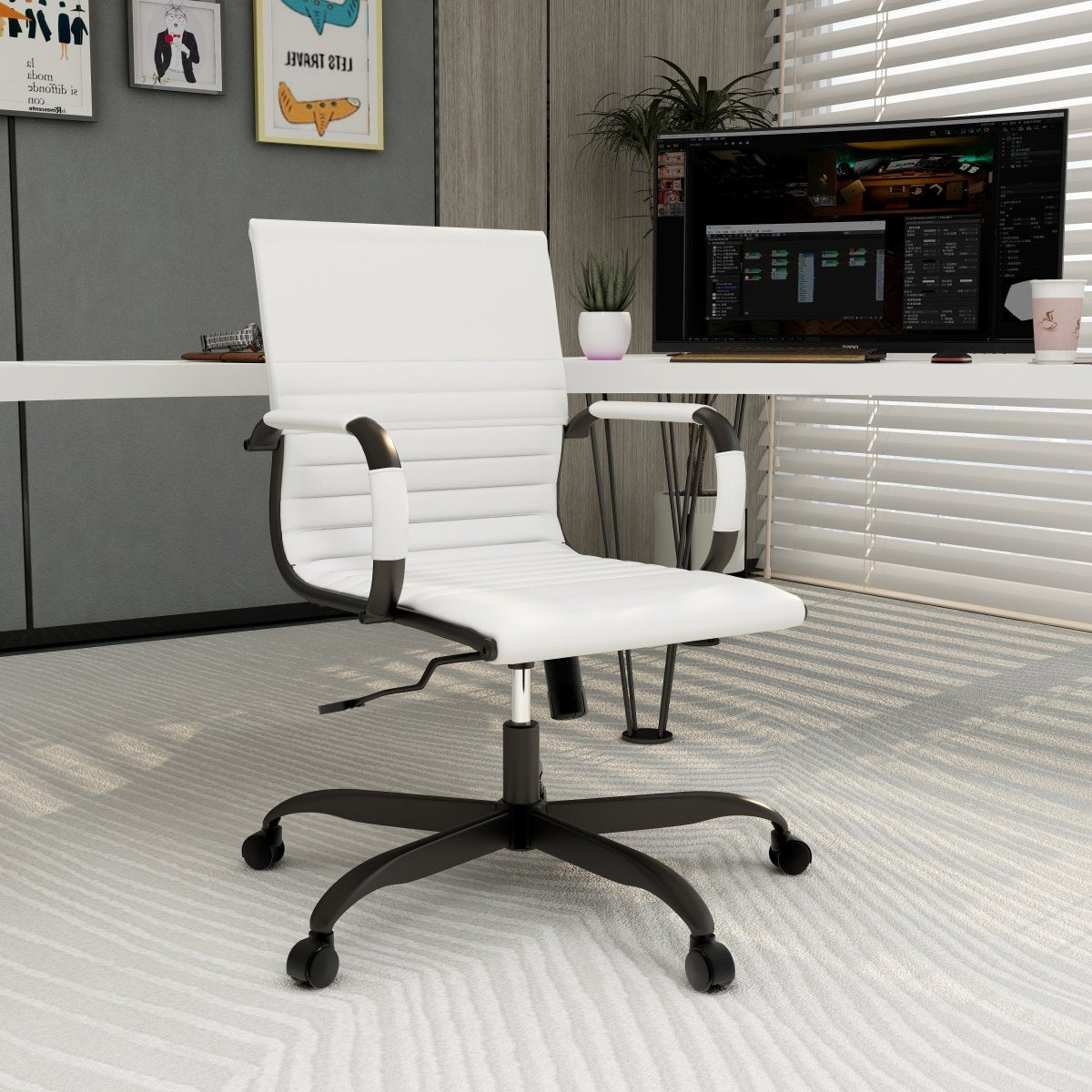 Harris Mid - Back Leather Adjustable Office Conference Chair with Armrests