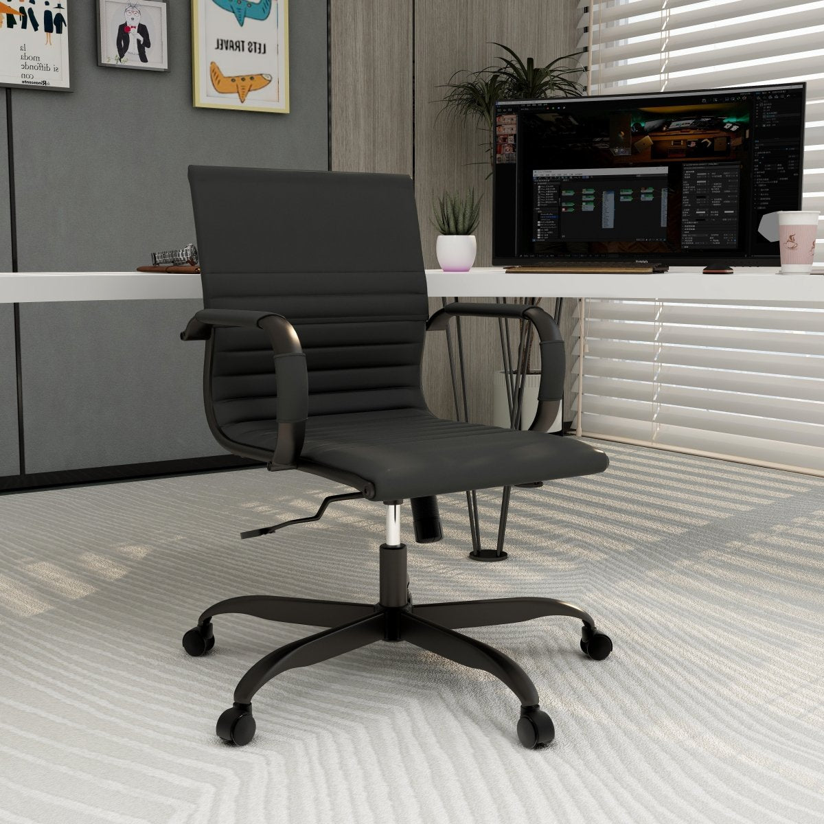 Harris Mid - Back Leather Adjustable Office Conference Chair with Armrests