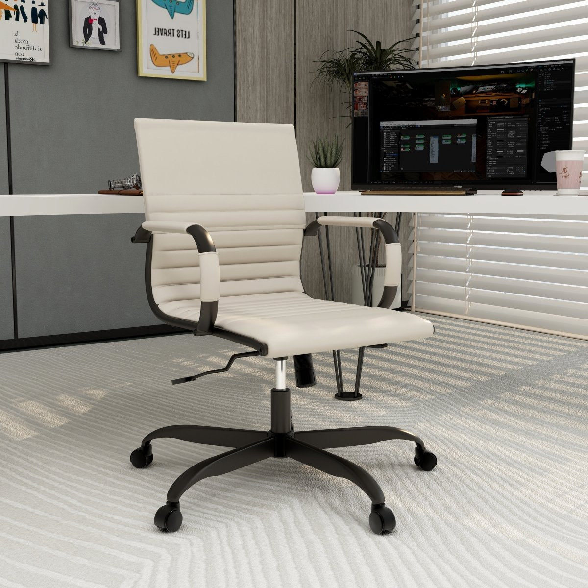 Harris Mid - Back Leather Adjustable Office Conference Chair with Armrests