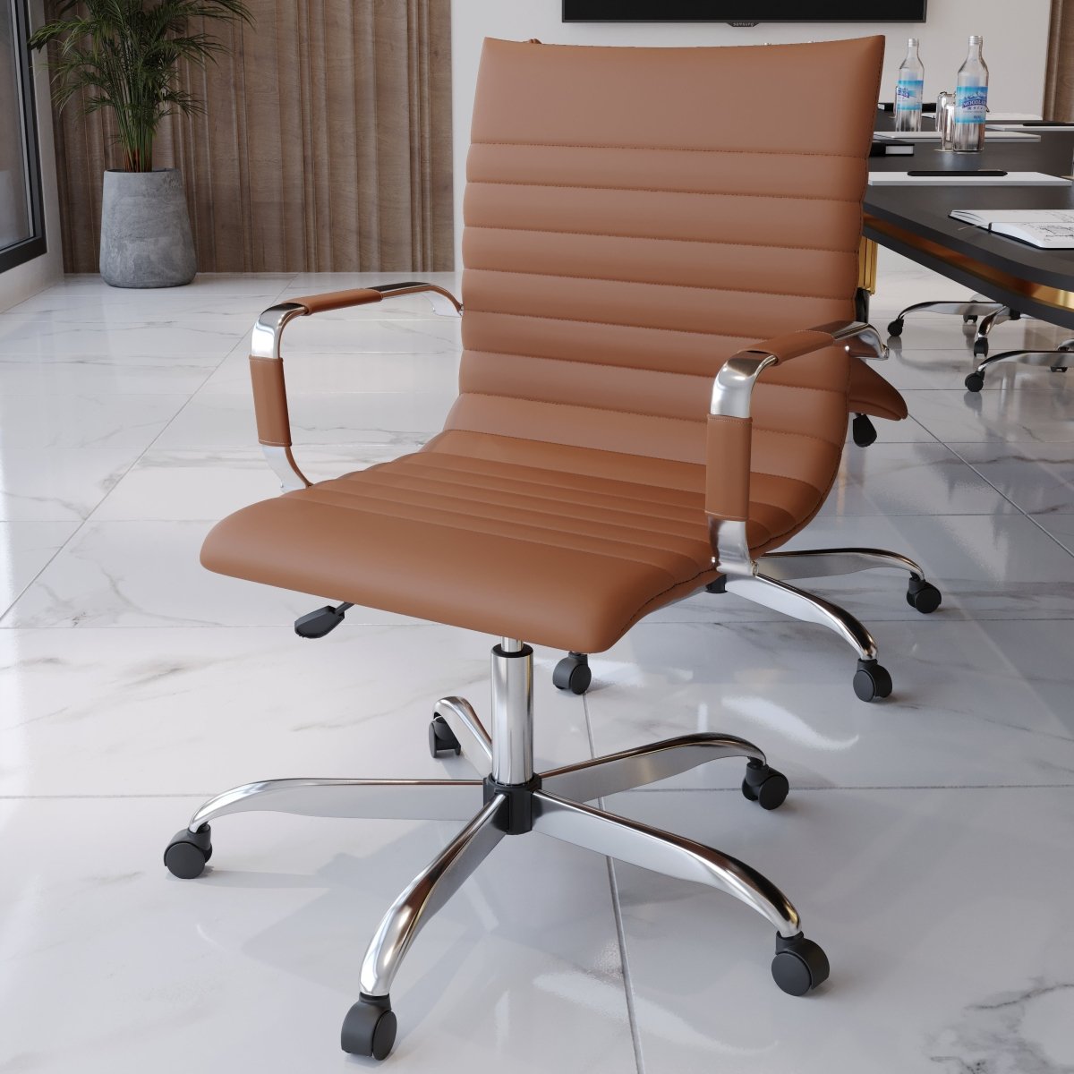 Harris Mid - Back Leather Adjustable Office Conference Chair with Armrests
