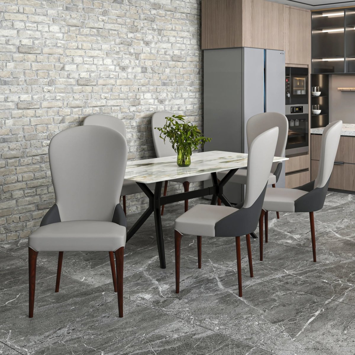 Havana Leather Dining Chair with a Two - Tone Color Design and Rubberwood Legs Set of 2