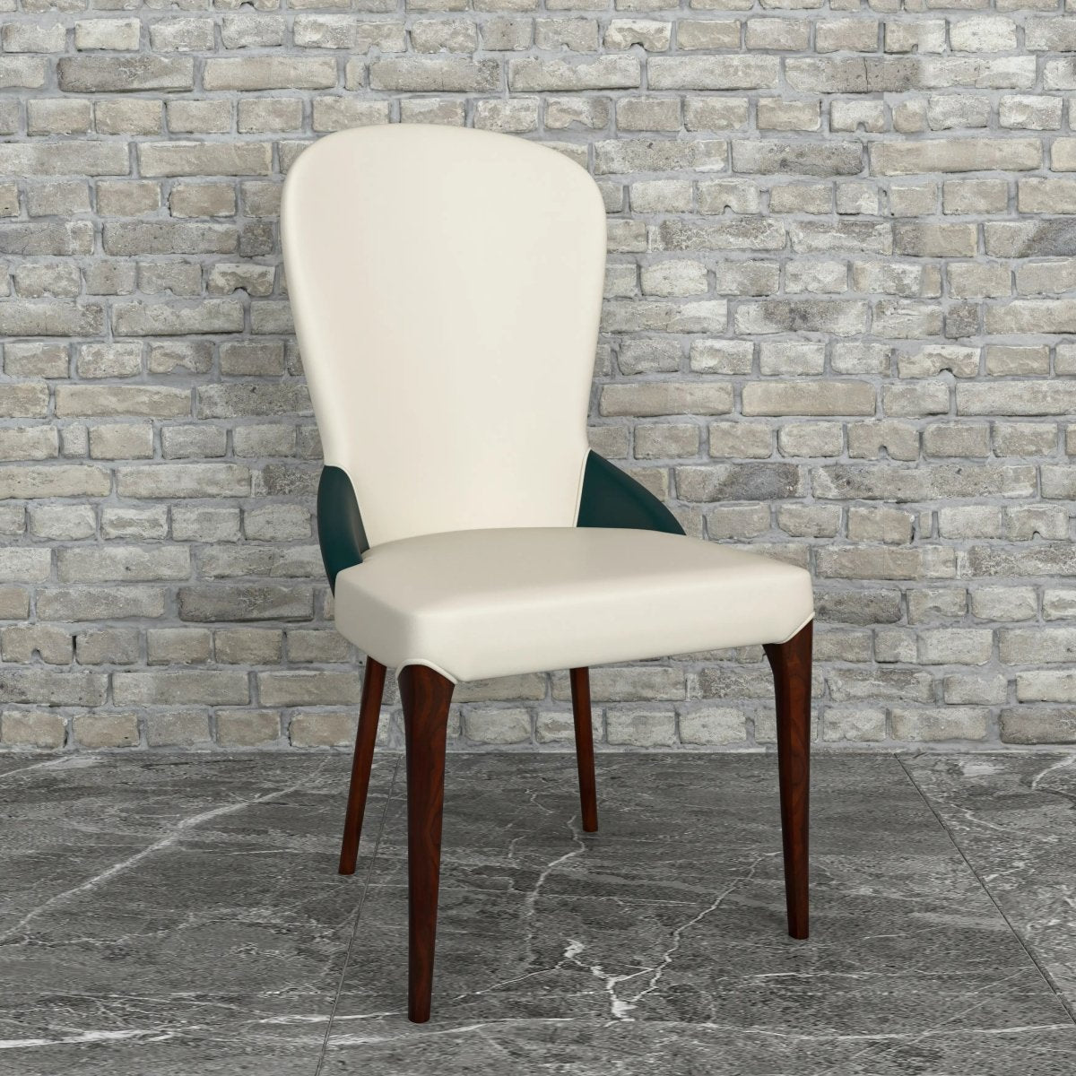 Havana Leather Dining Chair with a Two - Tone Color Design and Rubberwood Legs Set of 2