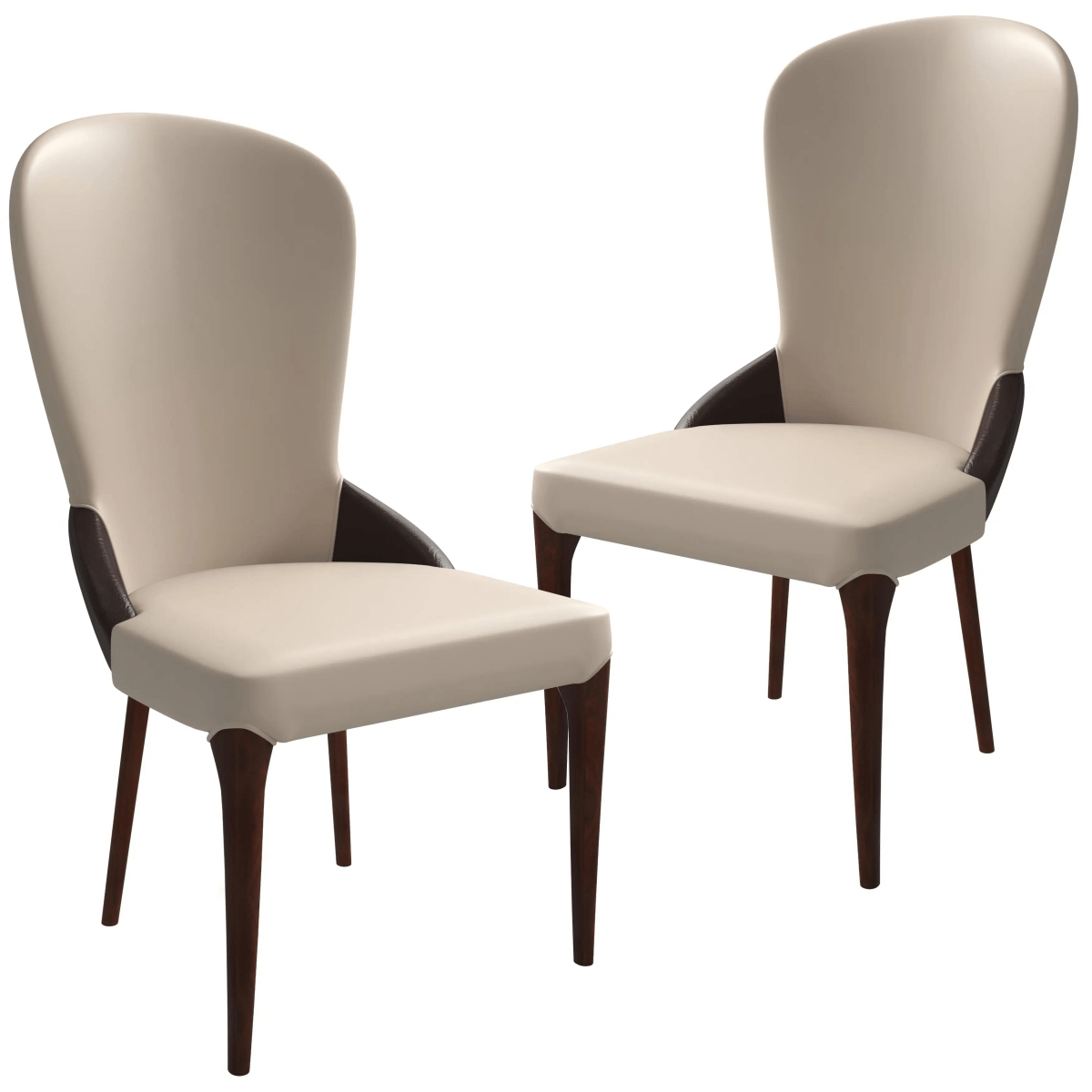 Havana Leather Dining Chair with a Two - Tone Color Design and Rubberwood Legs Set of 2