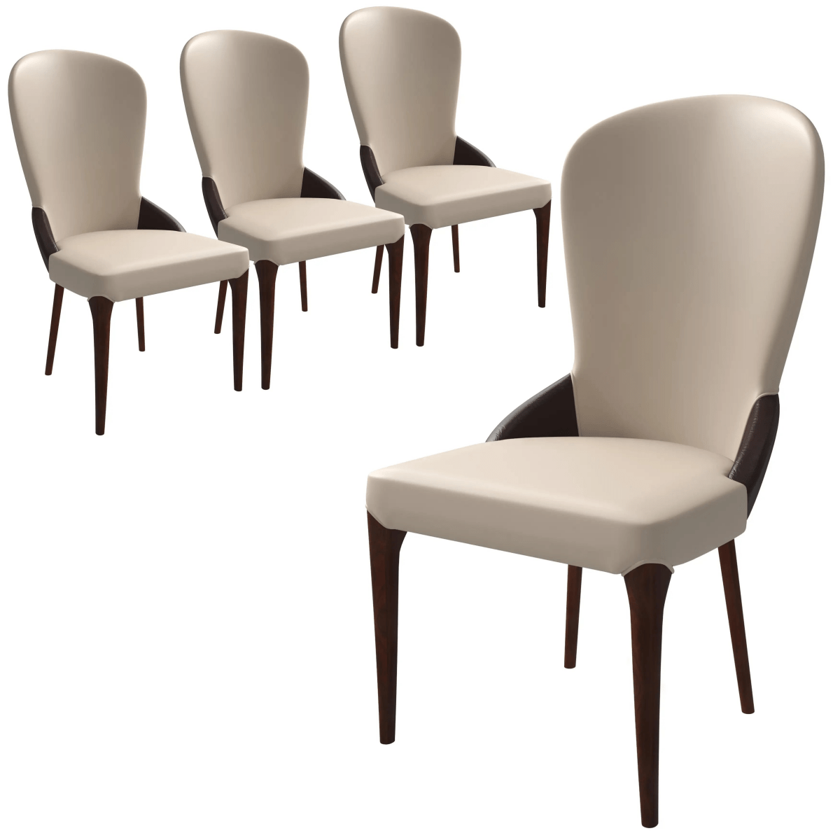 Havana Leather Dining Chair with a Two - Tone Color Design and Rubberwood Legs Set of 4