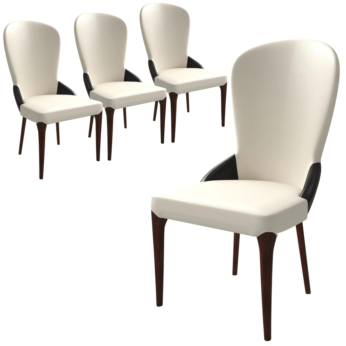 Havana Leather Dining Chair with a Two - Tone Color Design and Rubberwood Legs Set of 4