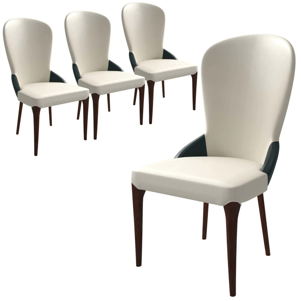 Havana Leather Dining Chair with a Two - Tone Color Design and Rubberwood Legs Set of 4