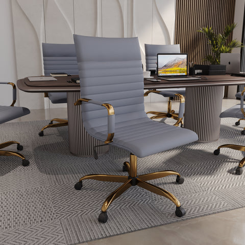 Harris Leather High-Back Adjustable  Office Conference Chair with Armrests