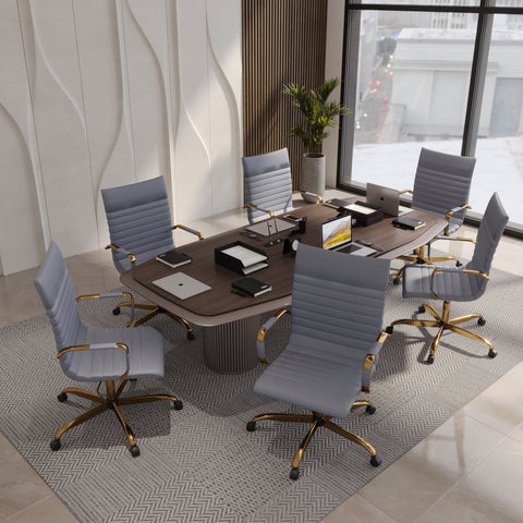 Harris Leather High-Back Adjustable  Office Conference Chair with Armrests