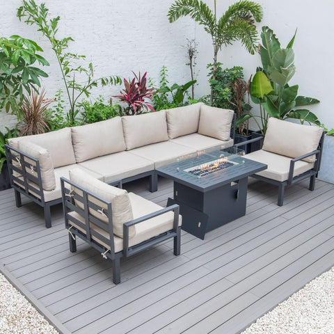 Hamilton 7-Piece Aluminum Patio Conversation Set With Fire Pit Table And Cushions