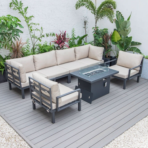 Hamilton 7-Piece Aluminum Patio Conversation Set With Fire Pit Table And Cushions