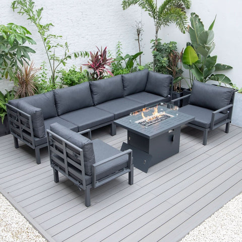 Hamilton 7-Piece Aluminum Patio Conversation Set With Fire Pit Table And Cushions