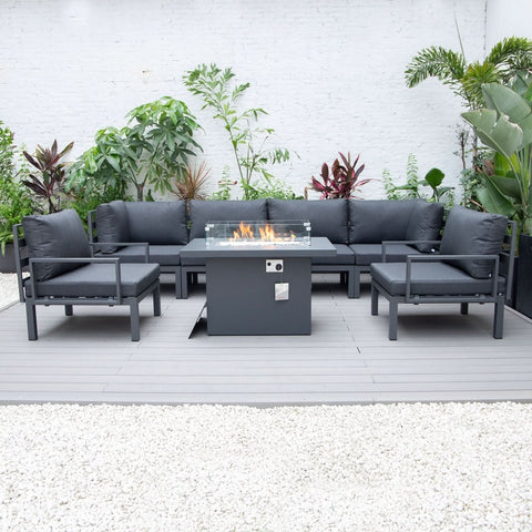 Hamilton 7-Piece Aluminum Patio Conversation Set With Fire Pit Table And Cushions