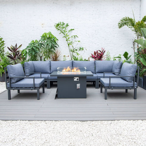 Hamilton 7-Piece Aluminum Patio Conversation Set With Fire Pit Table And Cushions