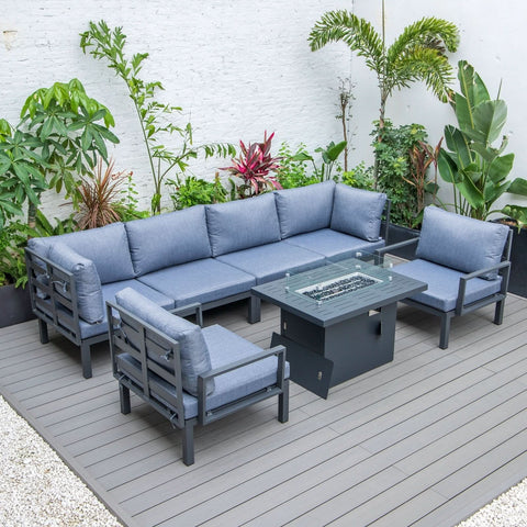 Hamilton 7-Piece Aluminum Patio Conversation Set With Fire Pit Table And Cushions