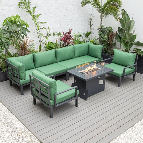 Hamilton 7-Piece Aluminum Patio Conversation Set With Fire Pit Table And Cushions