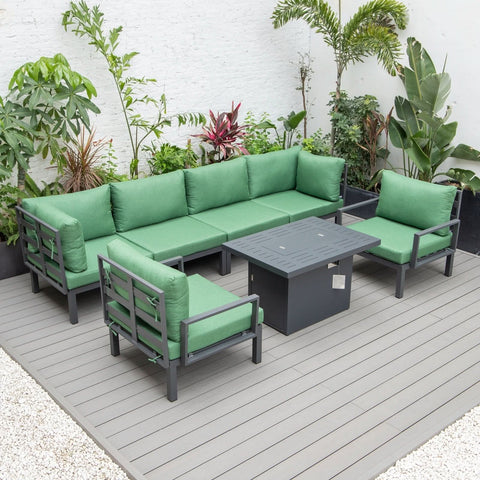 Hamilton 7-Piece Aluminum Patio Conversation Set With Fire Pit Table And Cushions