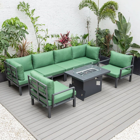 Hamilton 7-Piece Aluminum Patio Conversation Set With Fire Pit Table And Cushions