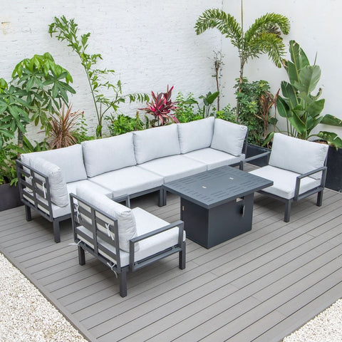 Hamilton 7-Piece Aluminum Patio Conversation Set With Fire Pit Table And Cushions