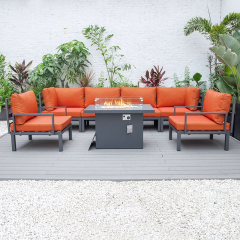 Hamilton 7-Piece Aluminum Patio Conversation Set With Fire Pit Table And Cushions