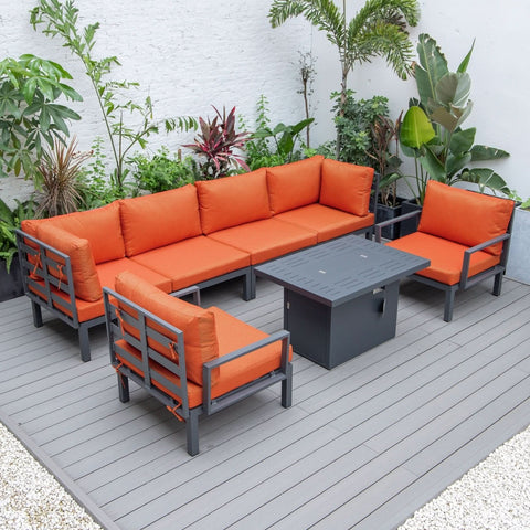 Hamilton 7-Piece Aluminum Patio Conversation Set With Fire Pit Table And Cushions