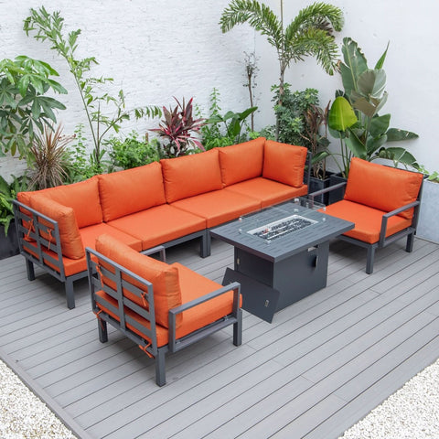 Hamilton 7-Piece Aluminum Patio Conversation Set With Fire Pit Table And Cushions