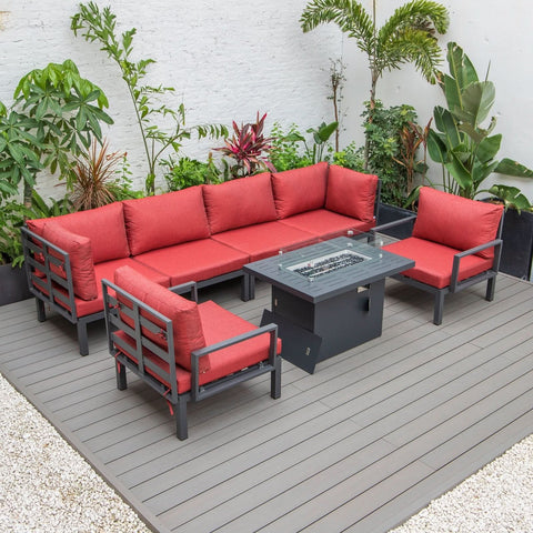 Hamilton 7-Piece Aluminum Patio Conversation Set With Fire Pit Table And Cushions