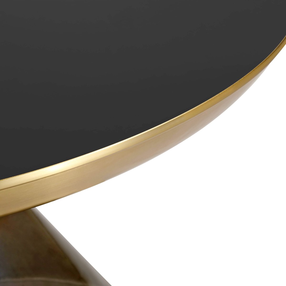 Hyalus 30 - Inch Round Glass Coffee Table with Golden Iron Rim Frame and Glass Base