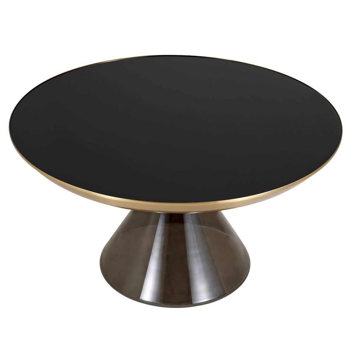 Hyalus 30 - Inch Round Glass Coffee Table with Golden Iron Rim Frame and Glass Base