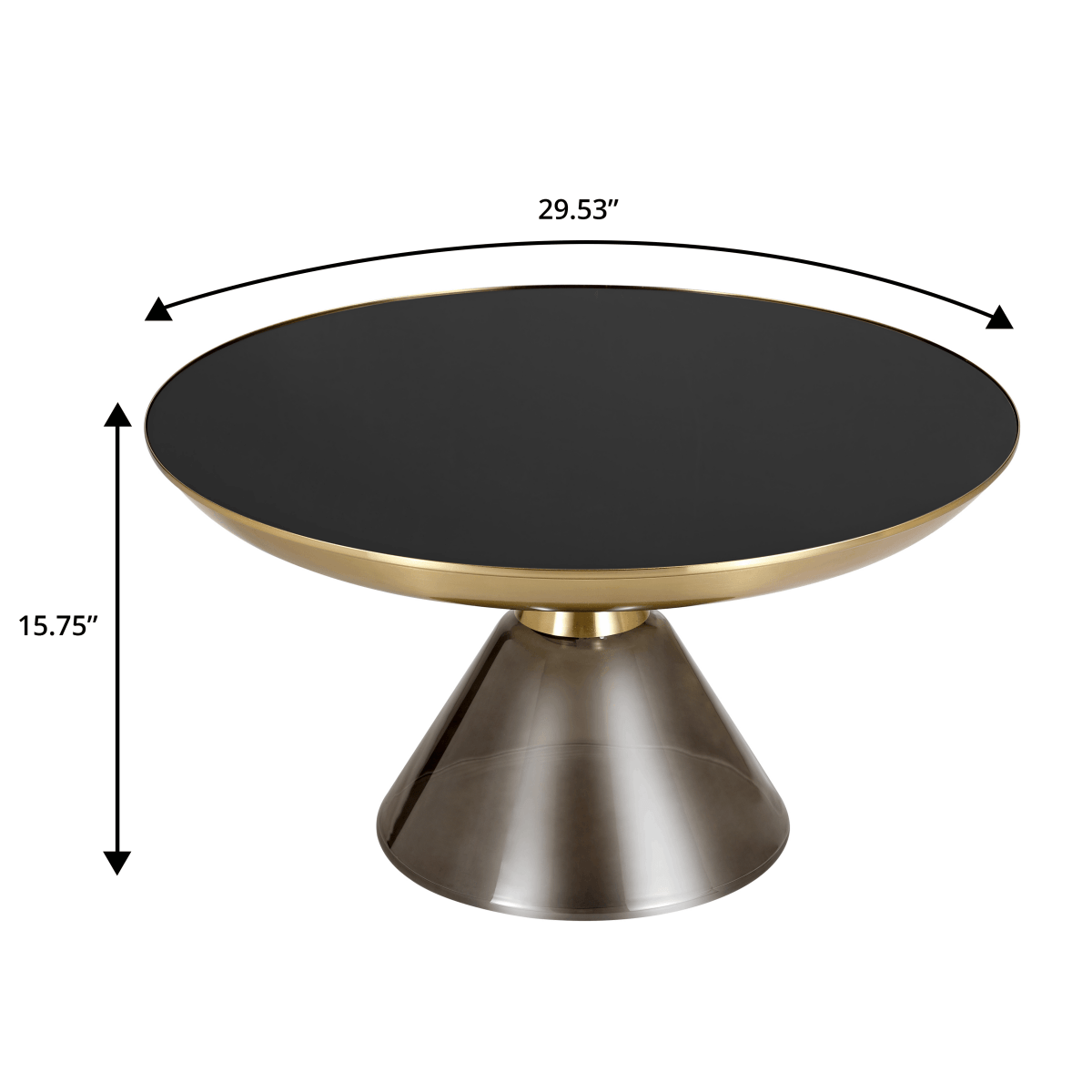 Hyalus 30 - Inch Round Glass Coffee Table with Golden Iron Rim Frame and Glass Base