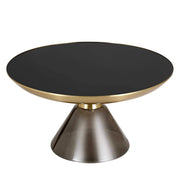 Hyalus 30 - Inch Round Glass Coffee Table with Golden Iron Rim Frame and Glass Base