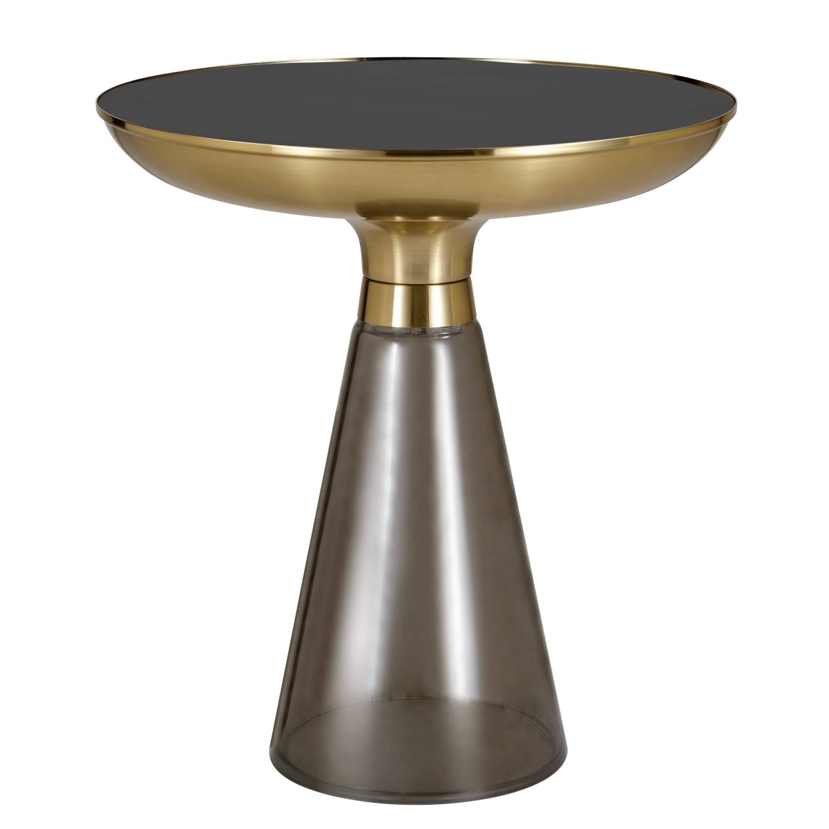 Hyalus Tully 19 - Inch Round Glass Side Table with Iron Rim Frame and Glass Base