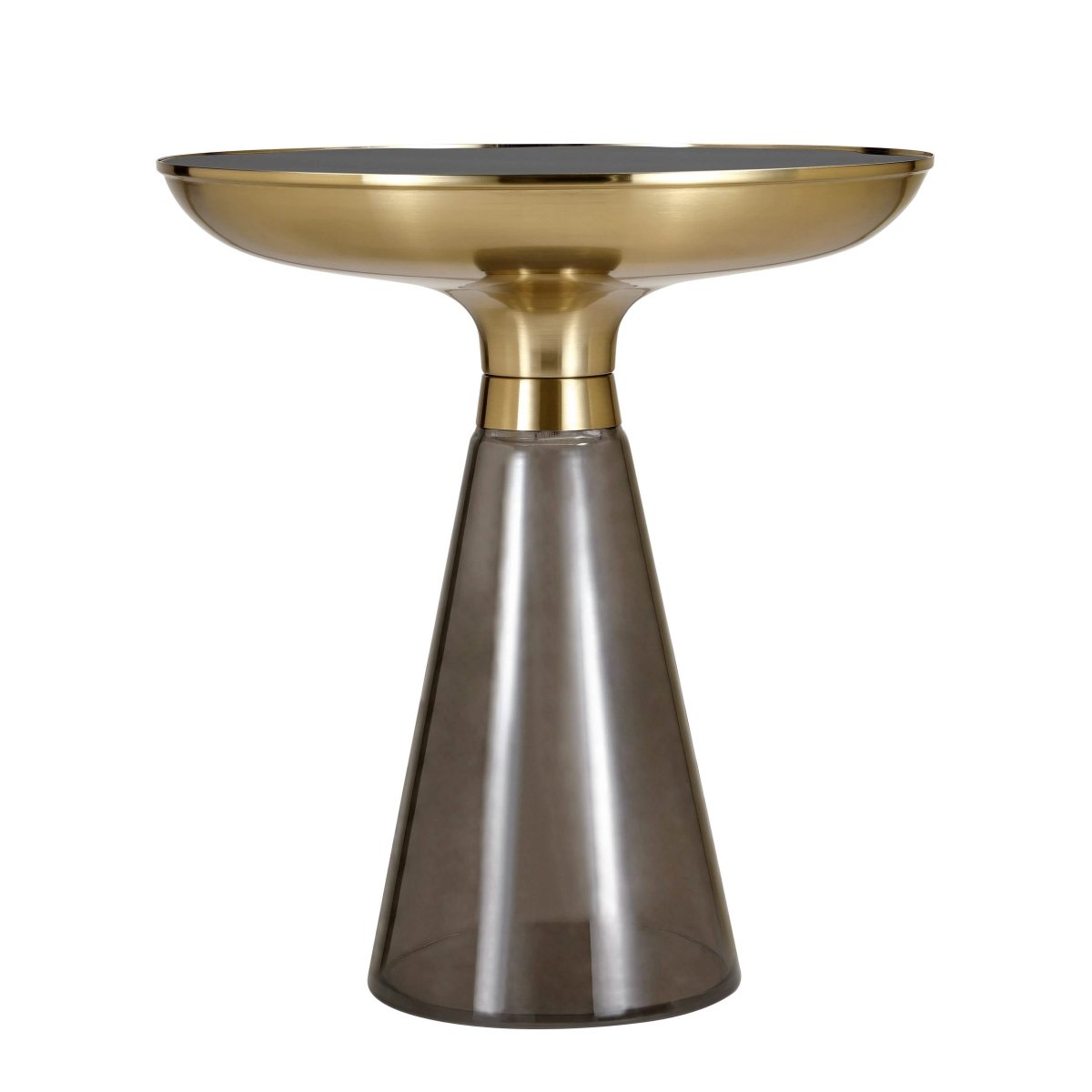 Hyalus Tully 19 - Inch Round Glass Side Table with Iron Rim Frame and Glass Base
