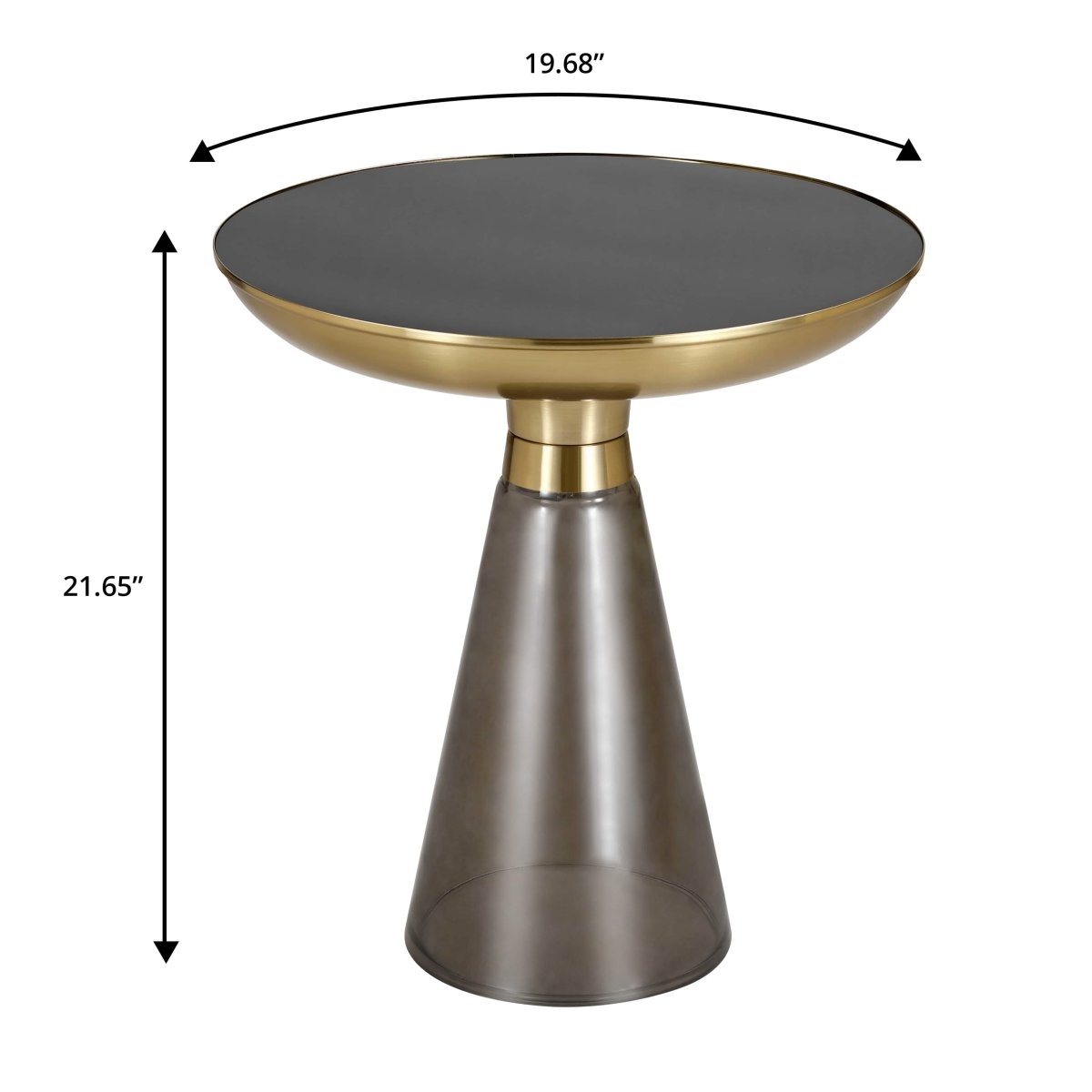 Hyalus Tully 19 - Inch Round Glass Side Table with Iron Rim Frame and Glass Base
