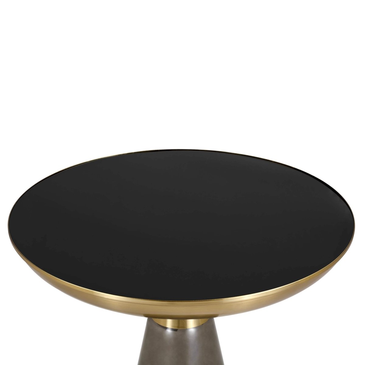 Hyalus Tully 19 - Inch Round Glass Side Table with Iron Rim Frame and Glass Base
