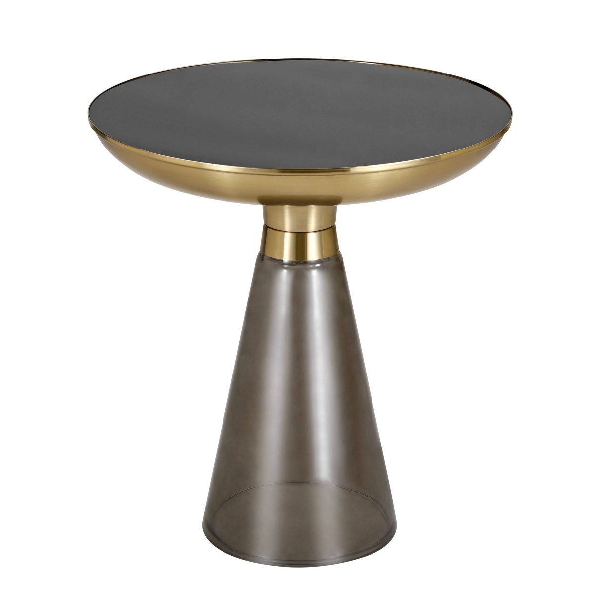 Hyalus Tully 19 - Inch Round Glass Side Table with Iron Rim Frame and Glass Base