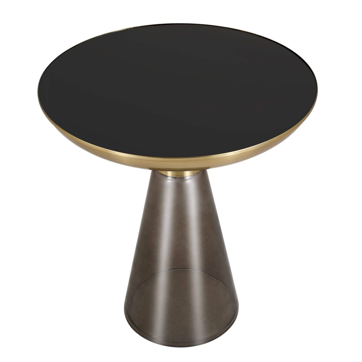 Hyalus Tully 19 - Inch Round Glass Side Table with Iron Rim Frame and Glass Base