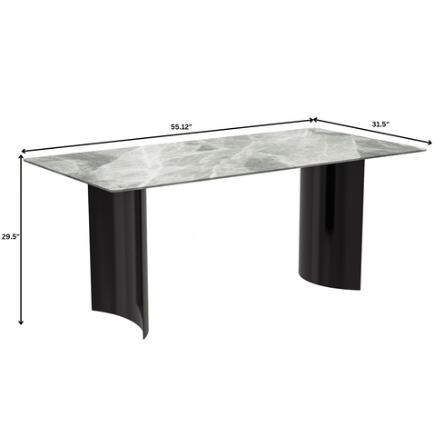 Zara Rectangular Dining Table with Glass/Sintered Stone Top and Stainless Steel Base