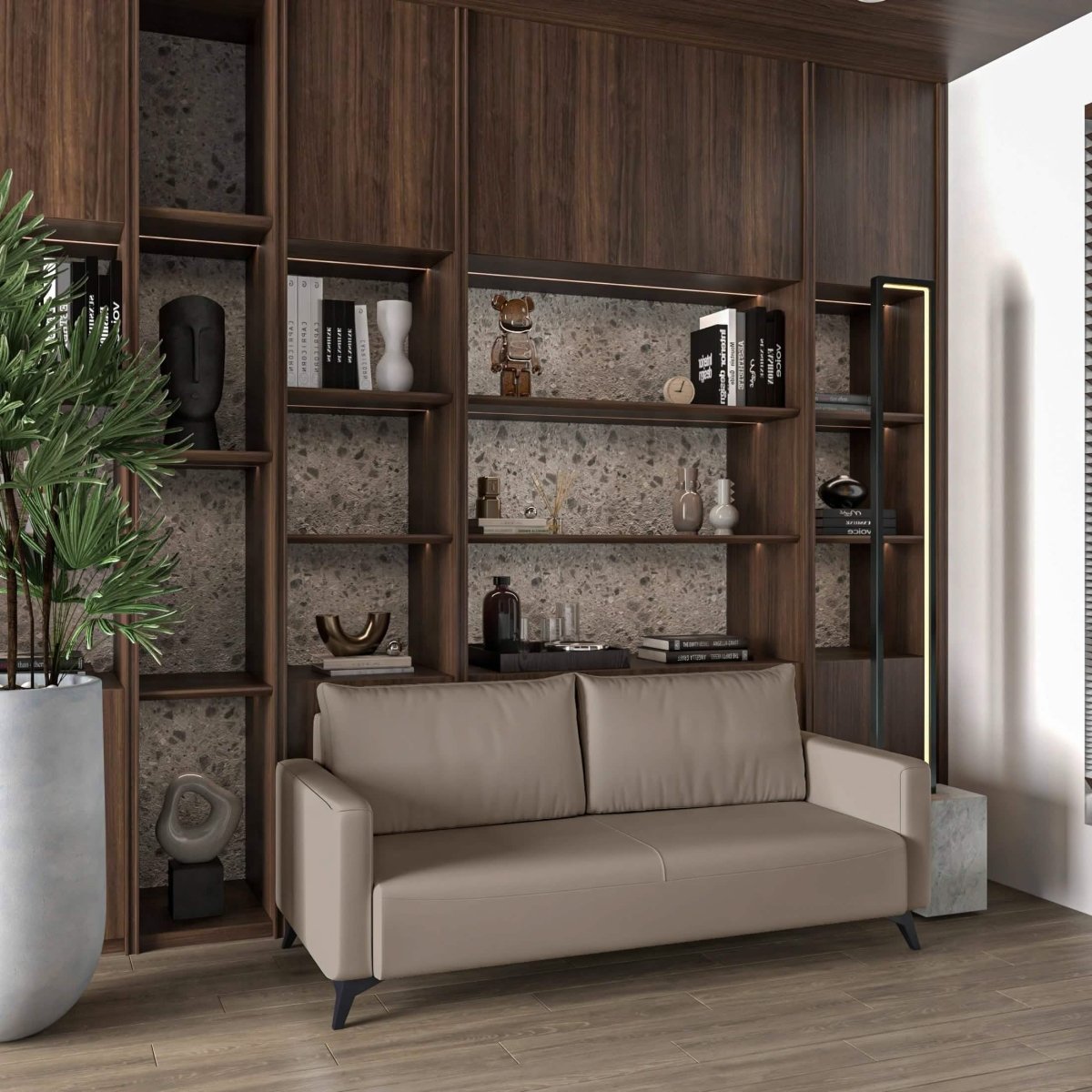 Inno 3 - Seater Leather Wide Sofa with Stainless Steel Legs and Removable Cushions