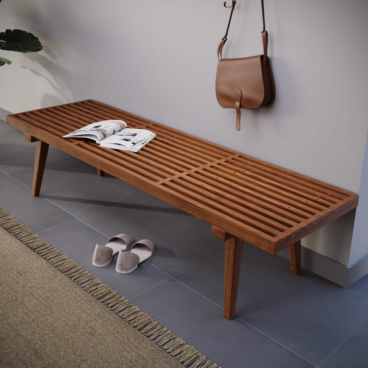 Inwood 5 Feet Platform Bench with Rubberwood Frame and Beech Wood Legs